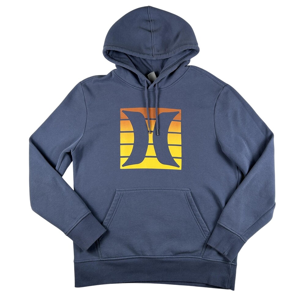 Hurley Hoodie Mens Medium Blue Fleece Pullover Sweatshirt Gradient Logo Graphic